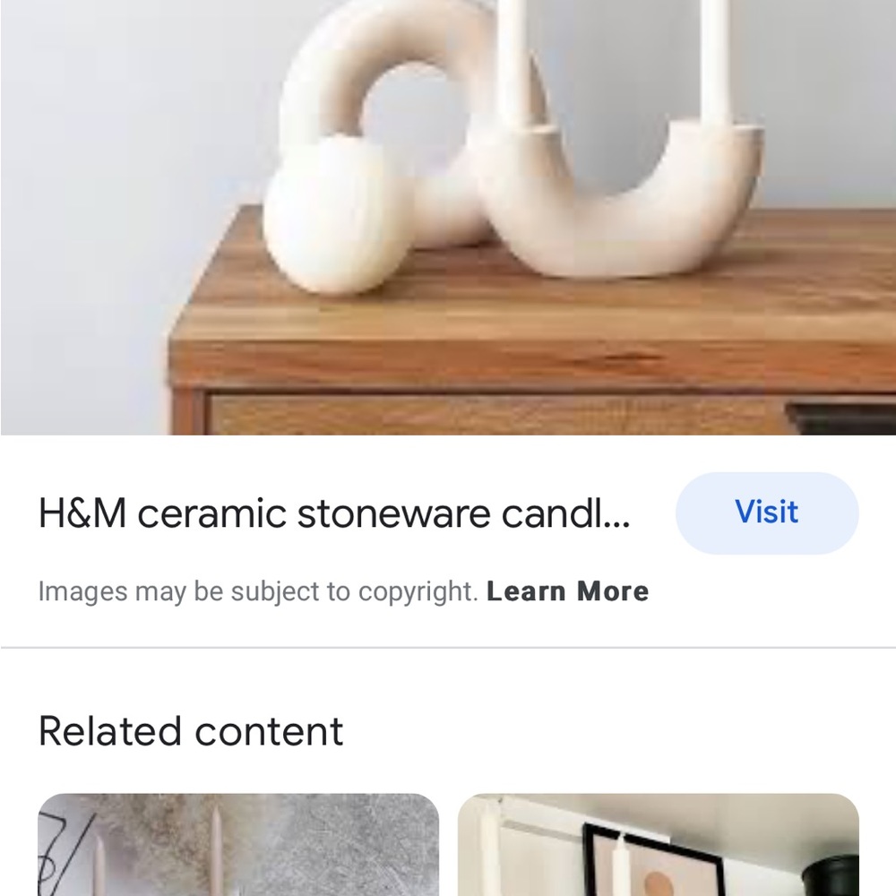 New H&M  ceramic stoneware U-Shape candle holder 8” wide. NEW In Box.